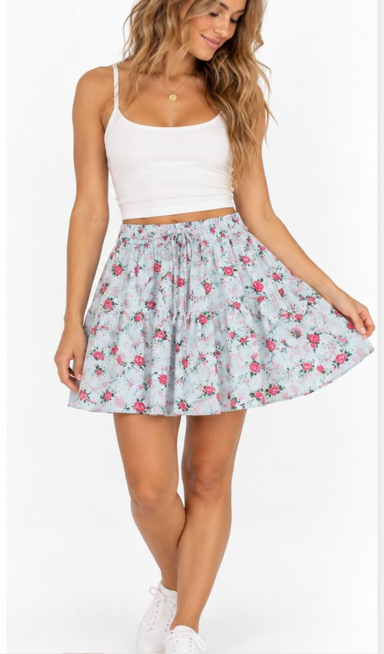 Lulus Floral Mini Skirt White Pink Rose Print Size Small